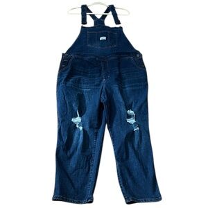 WALLFLOWER WOMENS DISTRESSED DENIM BIB OVERALLS BLUE PLUS SIZE 2X